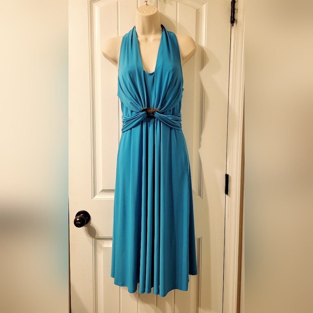 Beautiful Evan Picone Turquoise Blue Aqua Halter Dress 6